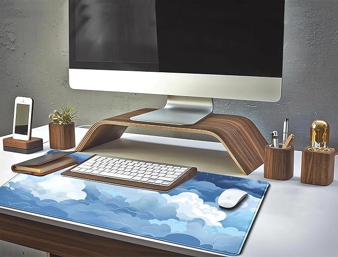 Aesthetic Blue and White Puffy Clouds Desk Mat, XXL Large Kawaii Blue Extended Gaming Mouse Pad with Stitched Edges, Cute Big Laptop Keyboard and Mouse Mat for Women Office Decor Mat 31.5x15.7 in - Image 6