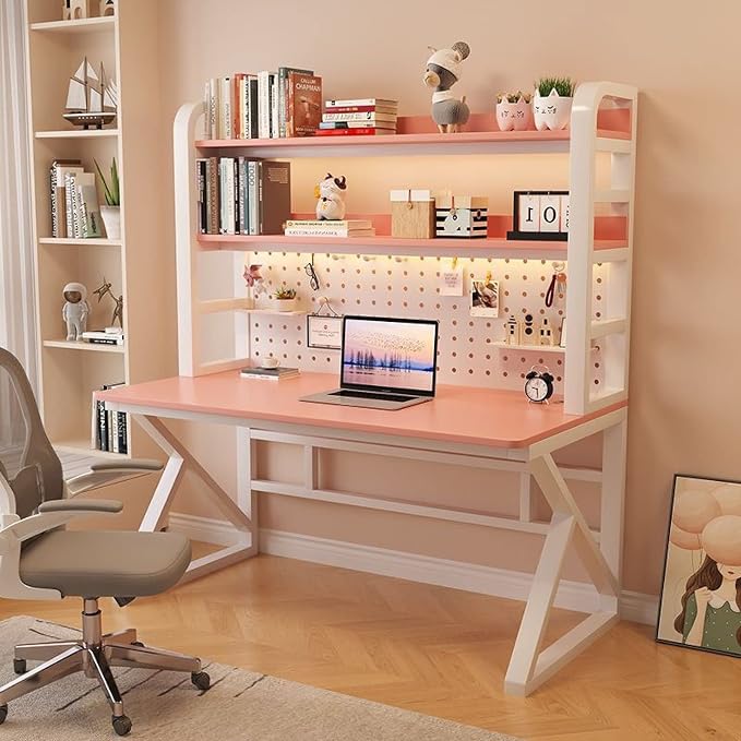 Pegboard Wall Organizer Panels.Home Office Computer Desk with Shelves & Pegboard - Easy Assembly for Students & Professionals, Modern Design for Space-Saving & nization - Image 4