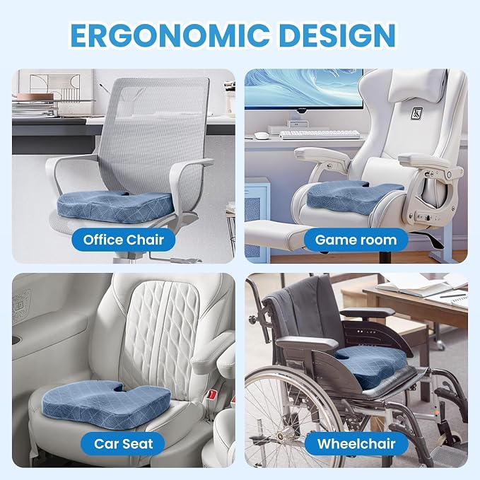 TushGuard Memory Foam Office Chair Seat Cushion - Light Blue, Large | for Car Seat, Airplane, Desk Chair - Sciatica & Hip & Coccyx Pain Relief Cushion for Long Sitting Office Workers, Car Drivers - Image 5