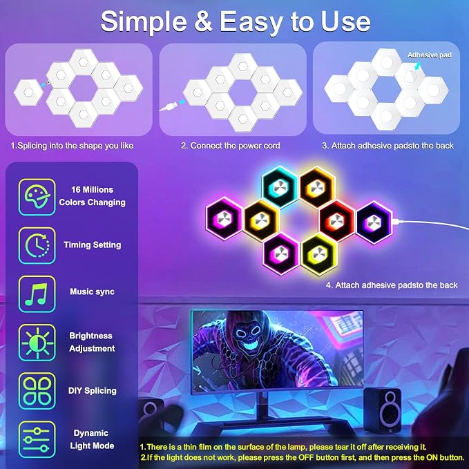 Hexagon LED Lights - 8 Pack Smart APP RGB - Image 9
