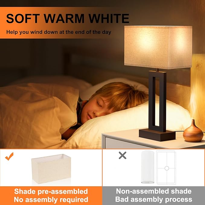19.6" Touch Lamps for Nightstand, 3 Way Dimmable Bedroom Lamp, USB C+A - Image 5