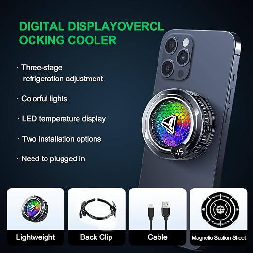Cell Phone Cooler Heatsink for Gaming,Phone Cooling Fan Cooler for iPhone/iPad to Keep Phone Cool,Magnetic Phone Cooling Case Radiator with RGB LED (Not with Rechargeable Battery Version) - Image 3