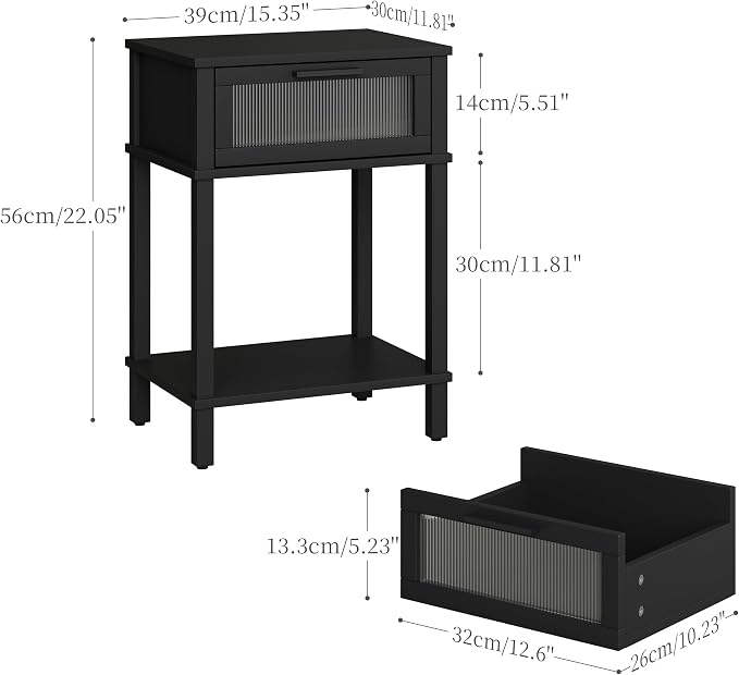 Nightstand Wooden Bedside Table with Drawer Black Night Stands Modern Style Small End Table Side Table with Storage Shelf for Bedroom Living Room MLBZ10B - Image 3