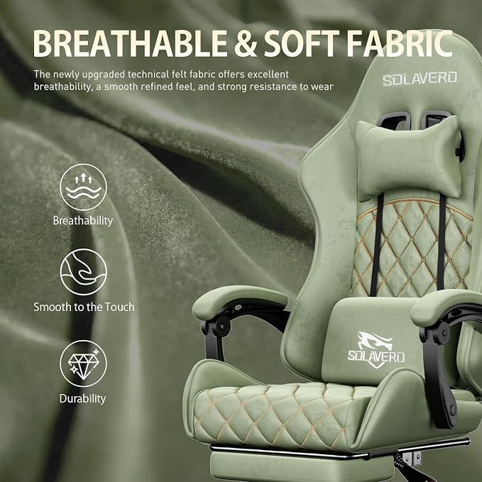 HLDIRECT Massage Recliner Gaming Chair with Footrest for Adults, Green | 300lbs Capacity, Ergonomic Office Computer Chair, Lumbar Support, Breathable Fabric, Headrest, 360° Swivel, Metal Frame - Image 5