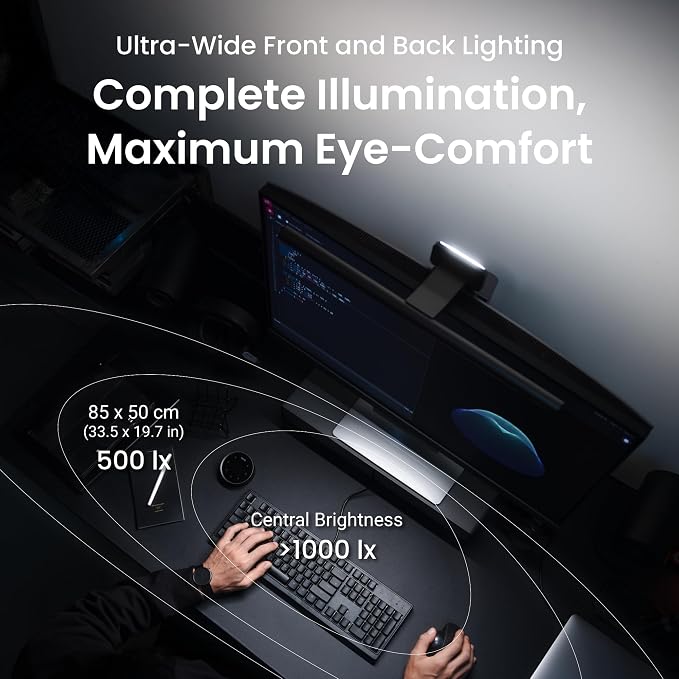 BenQ ScreenBar Halo 2 LED Monitor Light Bar - Wireless Controller, Backlight, Motion Sensor, Adjustable Brightness/Color Temperature, Eye-Care, No Screen Glare, Fits Curved Monitor, Monitor Accessory - Image 3