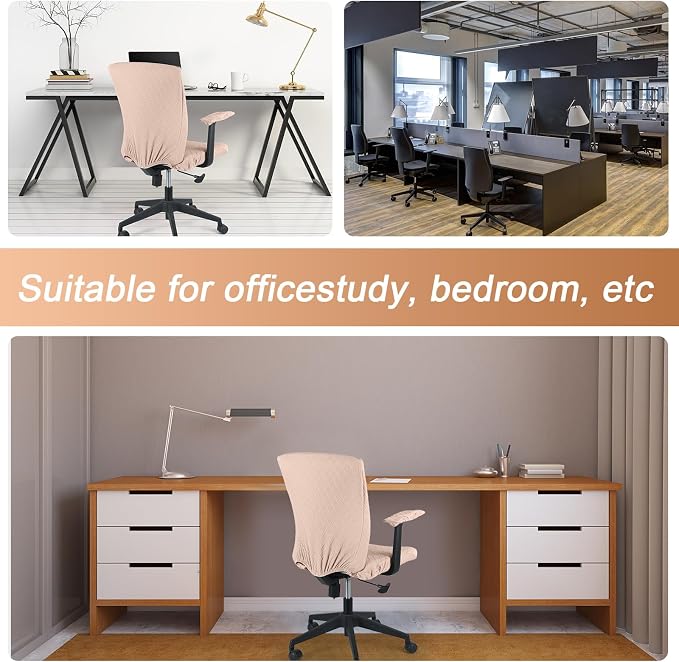 Tallew 4 Pcs Office Chair Covers Set Computer Universal Protective Stretchable Chair Seat Covers Desk Armrest Slipcovers Pads Office Cushion Backrest for Rotating(Camel) - Image 7