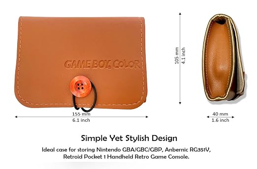 PU GBC Leather Case Carrying Bag for Game Boy Color/Game boy Pocket, Anbernic RG351V, Retroid Pocket 1 - Portable Travel Case, Protective Pouch for Handheld Retro Game Console (Brown) - Image 3