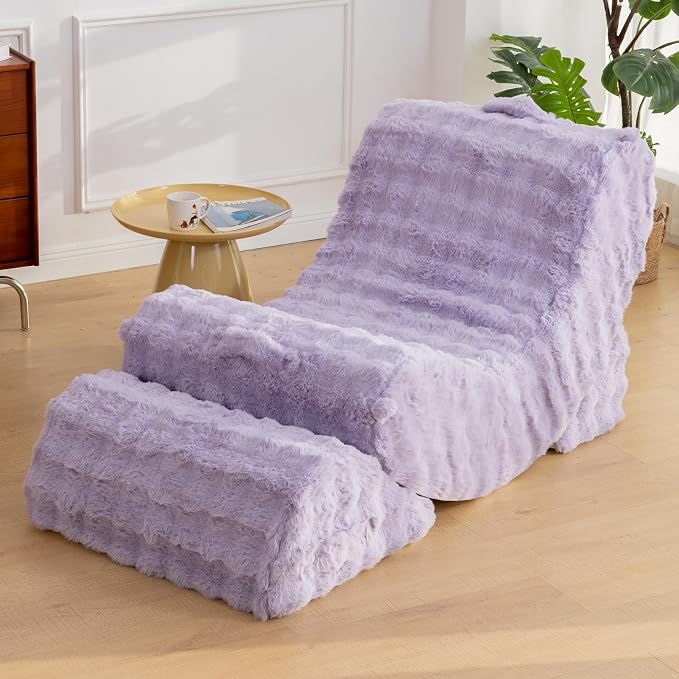 Quiet Rocking Chair, 3-in-1 Adjustable Boneless Floor Recliner for Adults | Zero Gravity Comfort as a Rocker, Chaise Lounger or Floor Seat, with Faux Fur Washable Cover for Reading, Nursing or Gaming by SnugSofeeFoamSofa