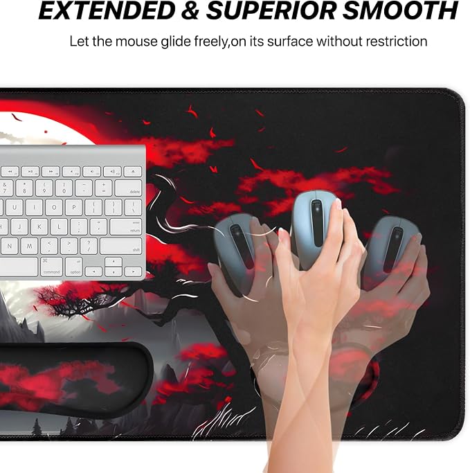 3-in-1 Large Gaming Mouse Pad Set, Anime Mouse Pad & Keyboard Wrist Rest, Memory Foam Ergonomic, Mountain Moon Scenery XL Desk Mat Set Suitable for Home Office,31.5 X 11.8 Inch - Image 4