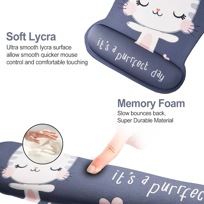 ToLuLu Keyboard Mouse Pad Wrist Rest, Gel Ergonomic Mouse Pads for Computer Laptop Office Home, Comfortable Mousepad Keyboard Wrist Support Memory Foam for Easy Typing Pain Relief, Cute Cat - Image 3