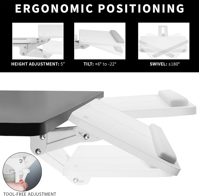 VIVO Adjustable 25 x 10 inch Computer Keyboard and Mouse Platform Tray Ergonomic Under Table Desk Mount Drawer Underdesk Shelf, White, MOUNT-KB03W - Image 3