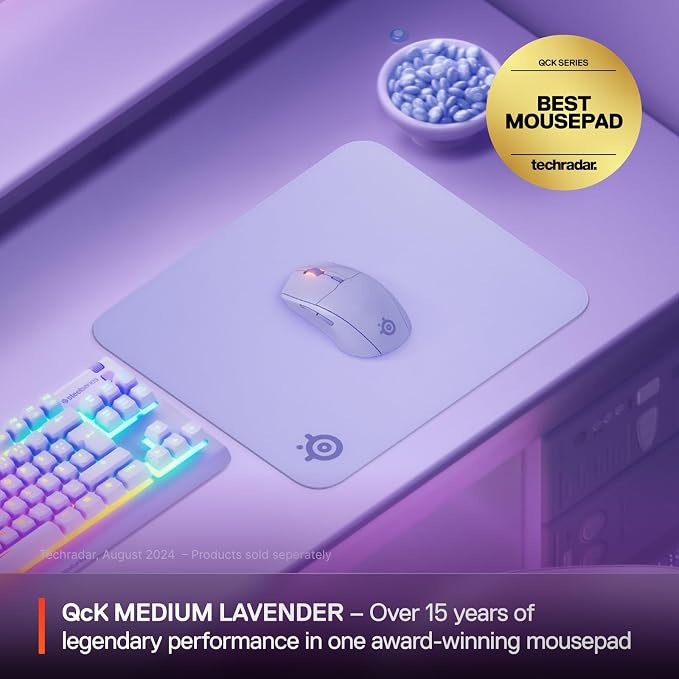 SteelSeries QcK Cloth Gaming Mouse Pad - Exclusive Micro-Woven Surface - Optimized for Gaming Sensors - Maximum Control - Size M - Lavender - Image 2