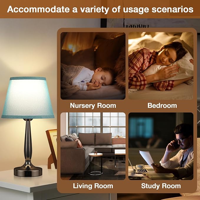 Touch Bedside Lamp for Bedroom with USB C Port, Small Touch Table Lamp with 2 USB Charging Ports, 3 Way Dimmable Nightstand Lamp for Living Room and Office - Turquoise Blue (LED Bulb Included) - Image 6