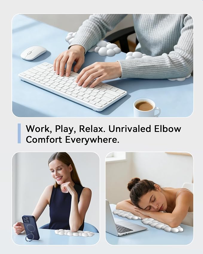 Elbow Pad for Desk, 2-Pack Cloud Elbow Rest(White), Edge Arm Rest | L-Shaped, Leather Surface, Memory Foam, Waterproof, Non-Slip Wrist Support Wrist Rest - Image 6