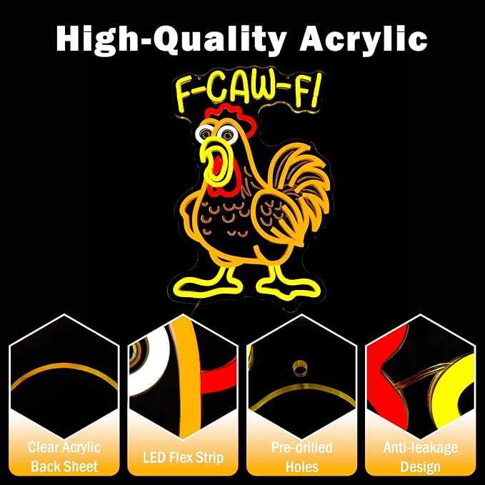 F-Caw-F Neon Sign Dimmable F Caw F Funny Chicken Led Signs Screaming Rooster Light Up Sign FcawF Neon Lights for Wall Decor Gag Chicken Gifts for Men Women - Image 6