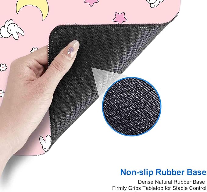 IMAYONDIA Pink Kawaii Desk Pad, Cute Moon Bunny Desk Mat Computer Pad Desktop,Laptop Protector Aesthetic Anime Mousepad Writing Pad for Office Home School,Large Gaming Mouse Pad Tarot Mat,31.5 X 11.8 - Image 5