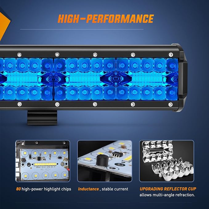 Nilight 12 Inch LED Light Bar Blue Triple Row 240W Spot Flood Combo 30000LM Driving Boat Off Road Fishing Hunting Emergency Safety Lighting for UTV Pick-up Van Tractor - Image 3