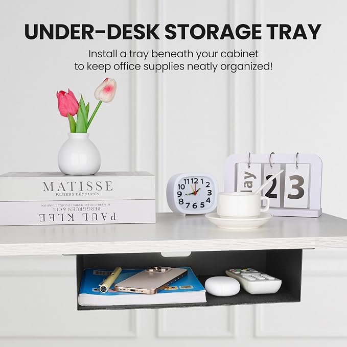 2 Pack Under Desk Shelf - 13 Inch Under Desk Storage Shelf, Metal -Under Desk Organizer - Under Shelf Storage for Office Tables & Workstations - Image 2