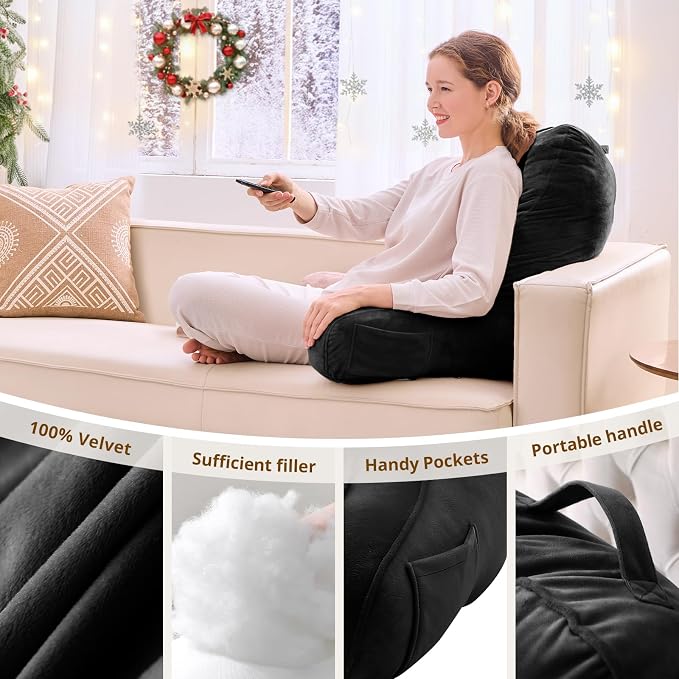 Sasttie Reading Pillow for Bed, Back Pillow for Sitting Up, Black - Image 5