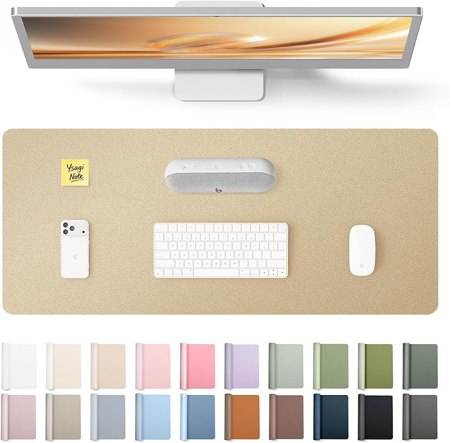 YSAGi Leather Desk Pad Protector, Office Desk Mat, Large Mouse Pad, Non-Slip PU Leather Desk Blotter, Laptop Desk Pad, Waterproof Desk Writing Pad for Office and Home (Gold, 23.6" x 13.8") by YSAGi