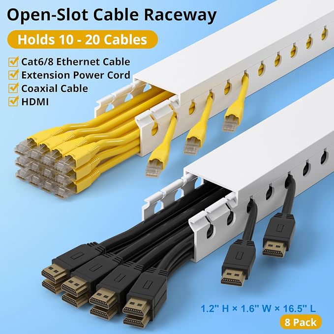 1.2" H x 1.6" W Cable Management Raceway, 132in Under Desk Channel, White - Image 3