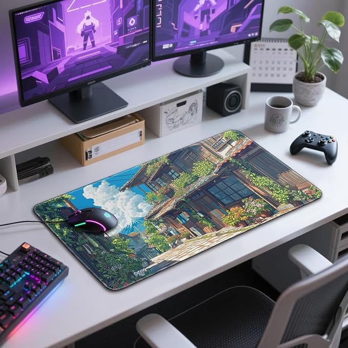 Japanese Street Scene Large Gaming Mouse Pad Desk Mat 31.5"x15.7" | Extended Mousepad, Non-Slip Rubber Base , Stitched Edges, for Computer/Laptop/Office/Home - Image 7