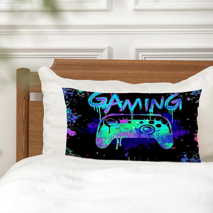 Gaming Pillowcase, 12x20, Blue, Flannel, for Game Room Decor, Teen Boy Room - Image 3