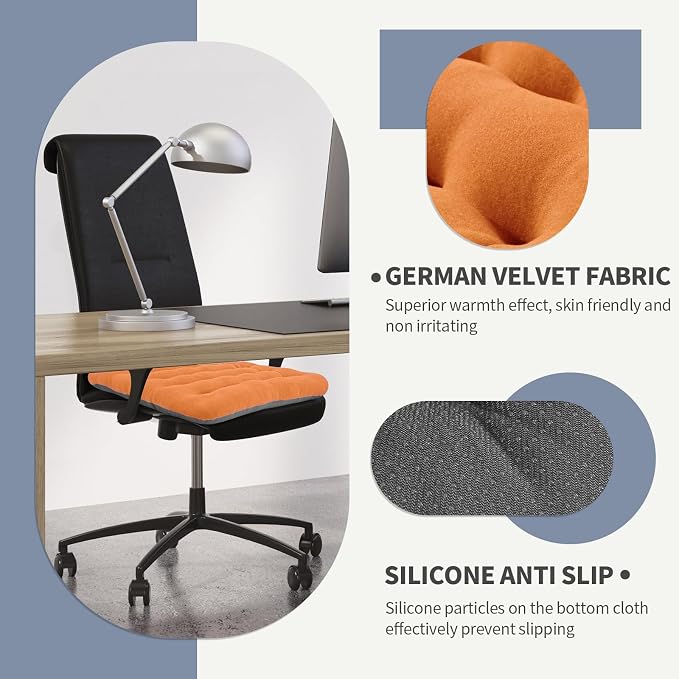 BUYUE Good Support Office Chair Cushion Padded, Soft Velvet Comfortable Non-Slip Seat Cushion for Computer Desk Kitchen Chair (1 Count, Orange) - Image 5