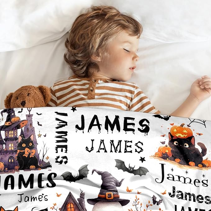 Ship Next Day, Custom Halloween Blanket - Printed in USA, Personalized Baby Blankets with Name, Gift for Kids Girls Boys, Unique Present for Birthday, Christmas, Halloween Bats Toddler Blanket - Image 6