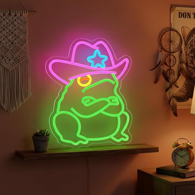 Cowboy Frog Neon Sign Green Toad LED Light Wall Decor for Man Cave Room - Image 5