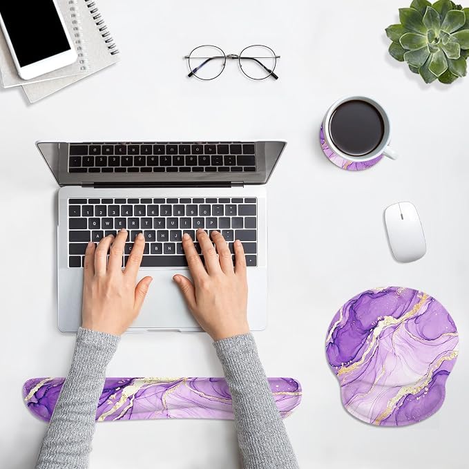 Britimes Ergonomic Mouse Pad Set with Wrist Rest, Purple Gold Marble - Image 3