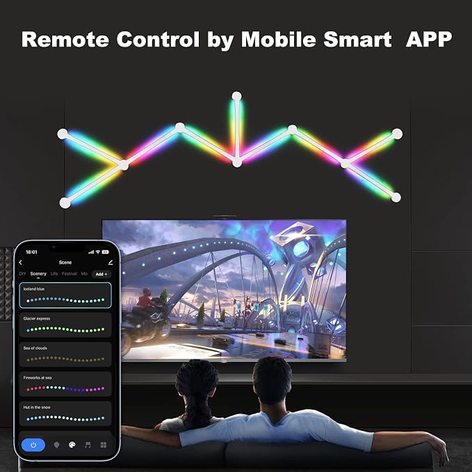 Smart WiFi RGB LED Wall Light Lines 16M+ Color LED Dimmable Music Sync Gaming Room, Bedroom, Led Home Wall Decor Light Bars Kit Compatible with Alexa and Google Assistant (9 LED Light Lines) - Image 4