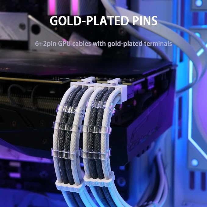 Sirlyr PSU Cables,PC Cable Extension Mod,Customized Easy Management Power Supply Cable - 1x24Pin ATX / 1x8 (4+4) Pin EPS / 2x8 (6+2) Gold-Plated Pin GPU,RTX 4060 4070 Case,Gray White 4 Kits - Image 2