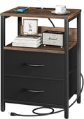 Yoobure Nightstand with Charging Station, Small Night Stand with Fabric Drawers and Storage Shelf for Bedrooms, Nightstands for Small Spaces, Bedside Table with USB Ports & Outlets, Bed Side Table by Yoobure