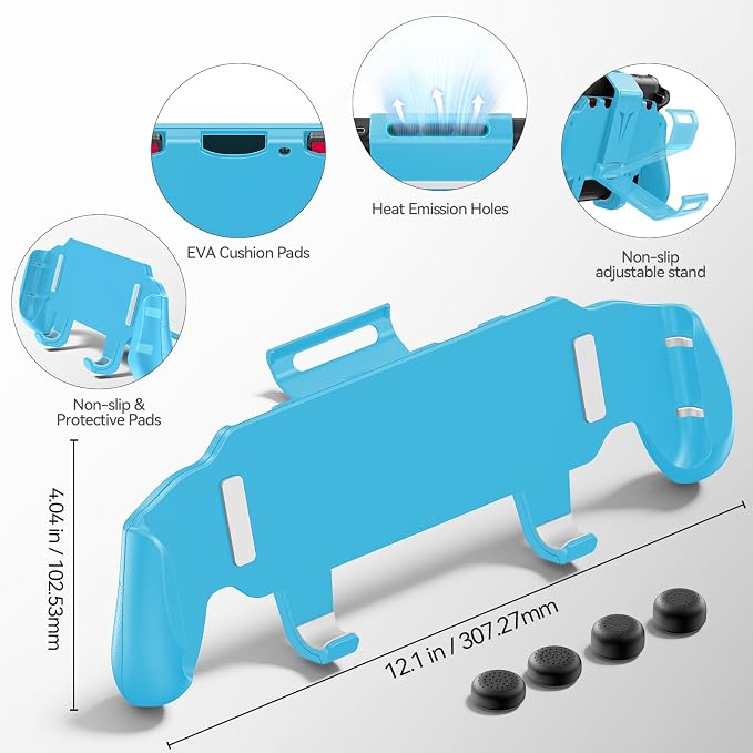 OIVO Grip Compatible with Nintendo Switch 2, Switch 2 Ergonomic Grip Case with Adjustable Stand, Comfort Game Accessories with 5 Game Card Slots and 4 Thumb Caps, Blue - Image 6