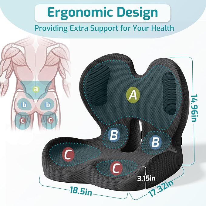 Ergonomic Seat Cushion,Office Chair Cushion with Lumbar Support Pillow | Improve Seat Comfort,Back Pain,Tailbone & Sciatica Relief,Memory Foam Seat Cushions for Office,Car,Home Chairs - Image 7