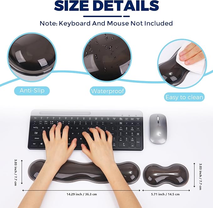 Gel Wrist Rest for Keyboard and Mouse, Wrist Rest for Keyboard, Mouse Wrist Support, Pain Relief, Cool Touch, Non-Skid, Mouse Wrist pad - Image 4