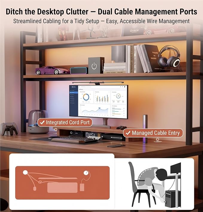 47in Gaming Desk with Pegboard and Hutch Computer Workstation | Optimize Your Space with This Study Table. Features A Steel Frame, Vertical Hutch, and Storage Shelves.(B,100CM/39.3IN) - Image 5