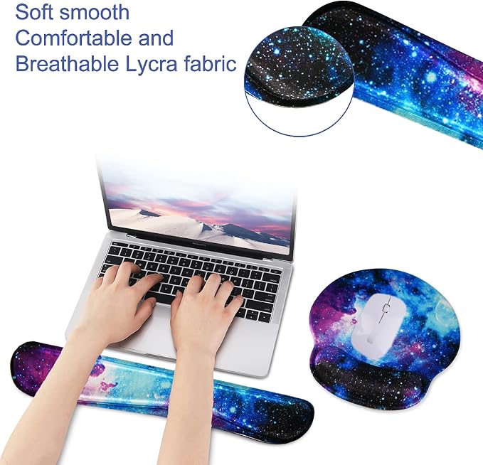 Mouse Pad Keyboard Wrist Rest, Gel Non Slip Rubber Wrist Support Rest Mouse Pad for Home Office, Computer, Laptop, Typist, Gamer, Soft Cushion Mousepad with Memory Foam Ergonomic Nebula Galaxy - Image 2