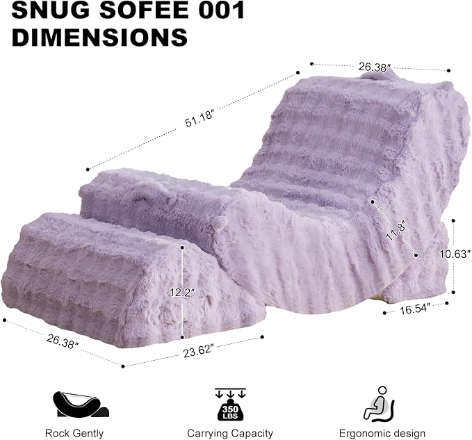 Quiet Rocking Chair, 3-in-1 Adjustable Boneless Floor Recliner for Adults | Zero Gravity Comfort as a Rocker, Chaise Lounger or Floor Seat, with Faux Fur Washable Cover for Reading, Nursing or Gaming - Image 2
