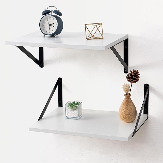 Axeman Deep Floating Shelves - 16 Inch Wide x 12 Inch Deep White Wall Shelves Set of 2-12 Inch Deep White Wood Shelves for Wall Storage & Decor by Axeman
