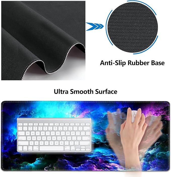 AIMSA Keyboard Mouse Pad Wrist Rest Set, Extended Desk Mat+ Ergonomic Mouse Pad with Wrist Rest+ Keyboard Wrist Support+ Coaster, 35x15.7in Large Mousepad for Home Office, Nebula Galaxy - Image 5