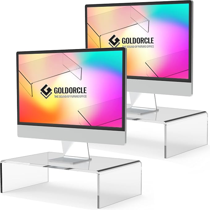 2 Pack Acrylic Monitor Stand Riser Clear Computer Monitor Stand | Acrylic Monitor Stand Riser Clear Computer Monitor Stand by GoldOrcle