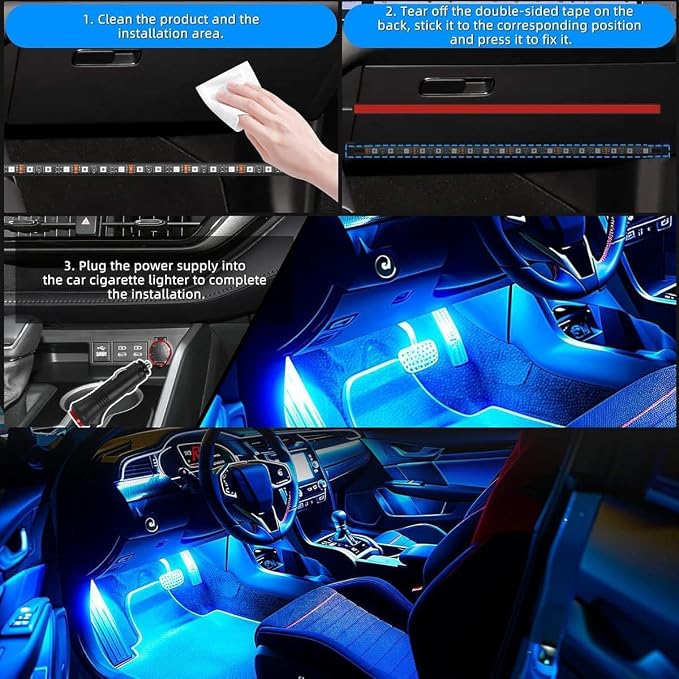 4PCS Car Interior LED Lights, 48LED RGB 12V Under Dash Lighting Kit - Image 8
