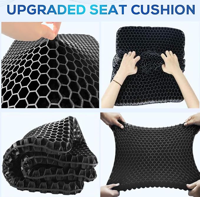 Gel Wheelchair Seat Cushion for Long Sitting - Cooling Office Chair Cushion for Sciatica, Back, Pressure Sore, Tailbone Pain Relief - Soft & Breathable Butt Pillow with Non-Slip Cover for Wheelchair - Image 4