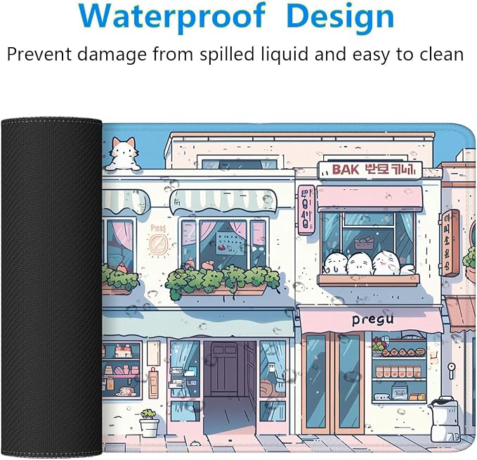 Cute Kawaii Gaming Mouse Pad Desk Pad Anime Street Aesthetics Large Gaming Mouse Mat with Stitched Edges,Non-Slip Waterproof Rubber Base Mous Mat Office Computer Keyboard Laptop Home 31.5"x11.8" - Image 4