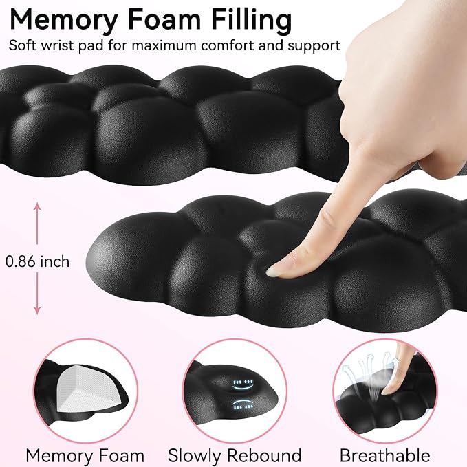 Sushret Cloud Wrist Rest for Computer Keyboard and Mouse Pad Set, Black | Memory Foam, Leather, 4-in-1 Cloud Keyboard Wrist Rest Set with Ergonomic Support for Arm and Palm Cushion, Gaming/Work Setup - Image 4