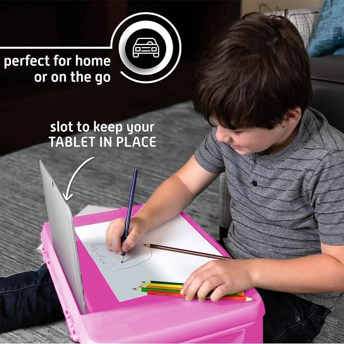 MAVOCRAFT Foldable Kids Lap Tray with Storage - Portable Lap Desk Kids & Adults - Kids Lap Desk for Breakfast in Bed, Serving Tray, Car Desk & Gaming (Pink) - Image 5