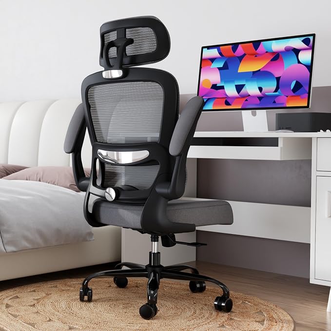 TRALT Office Chair Ergonomic Desk Chair - Gaming Chair with Lumbar Support (1,Dark Grey) | 330 LBS Home Office Desk Chairs with Headrest, Reading Chair with Flip-up Armrests, Comfortable Computer Chairs (1, Grey) - Image 7