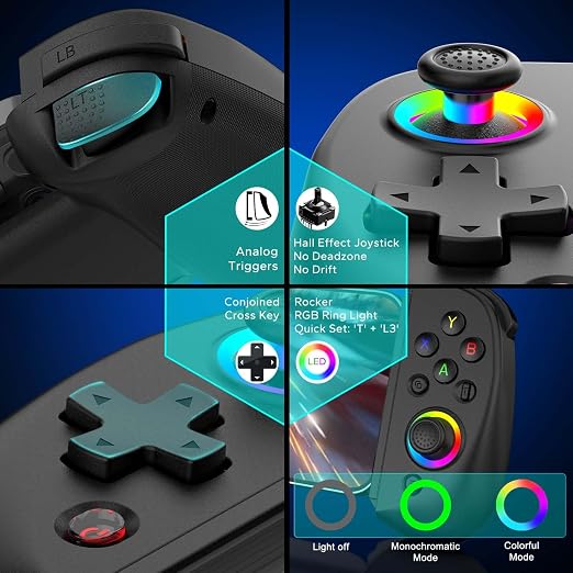 Joso Mobile Gaming Controller for iPhone/iPad/Tablet, Android Wireless Controller with Hall Effects Joysticks, Support PC/Switch, Play Cloud Games/PS Remote Play/COD/Genshin Impact & More - Black - Image 4